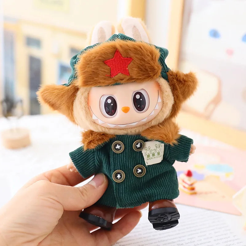 17cm Labubu I II Doll Clothing Doll Clothing Couple Clothing Military Coat Pink Rabbit Ear Skirt Shoe Hat Set Sitting Party Plus