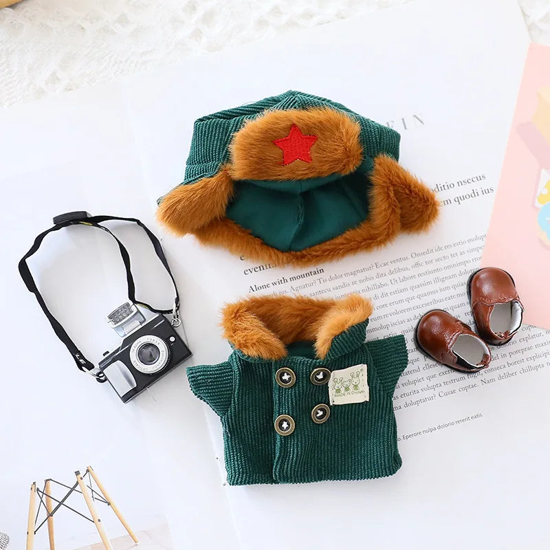 17cm Labubu I II Doll Clothing Doll Clothing Couple Clothing Military Coat Pink Rabbit Ear Skirt Shoe Hat Set Sitting Party Plus