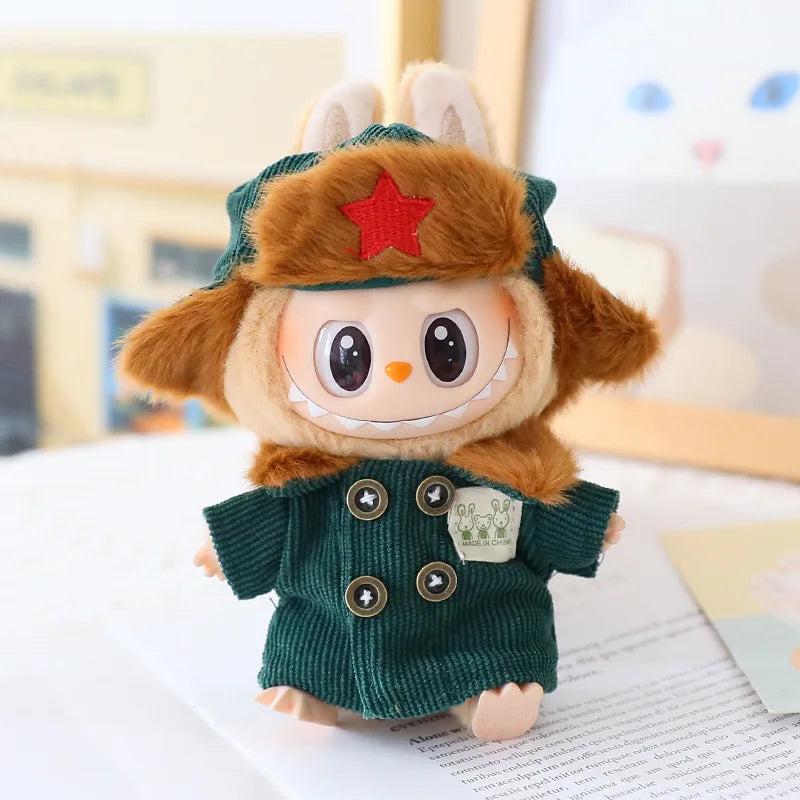 17cm Labubu I II Doll Clothing Doll Clothing Couple Clothing Military Coat Pink Rabbit Ear Skirt Shoe Hat Set Sitting Party Plus