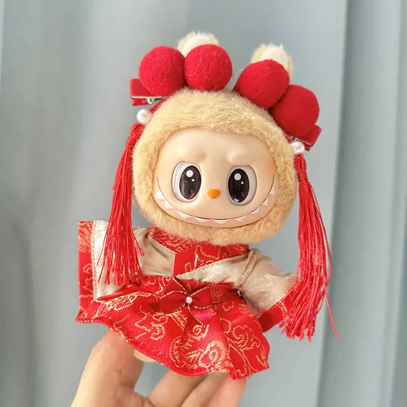 17cm Labubu I II Idol Dolls Cute Mini Plush Doll'S Clothes Korea Kpop Exo Idol Dolls Overalls Clothing DIY Accessories Gifts