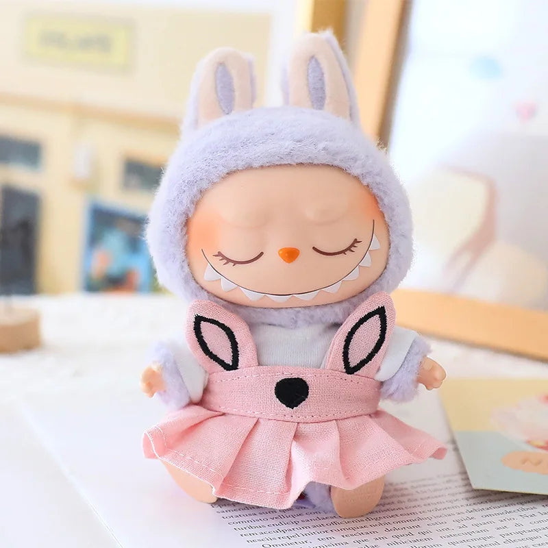 17cm Labubu I II Doll Clothing Doll Clothing Couple Clothing Military Coat Pink Rabbit Ear Skirt Shoe Hat Set Sitting Party Plus