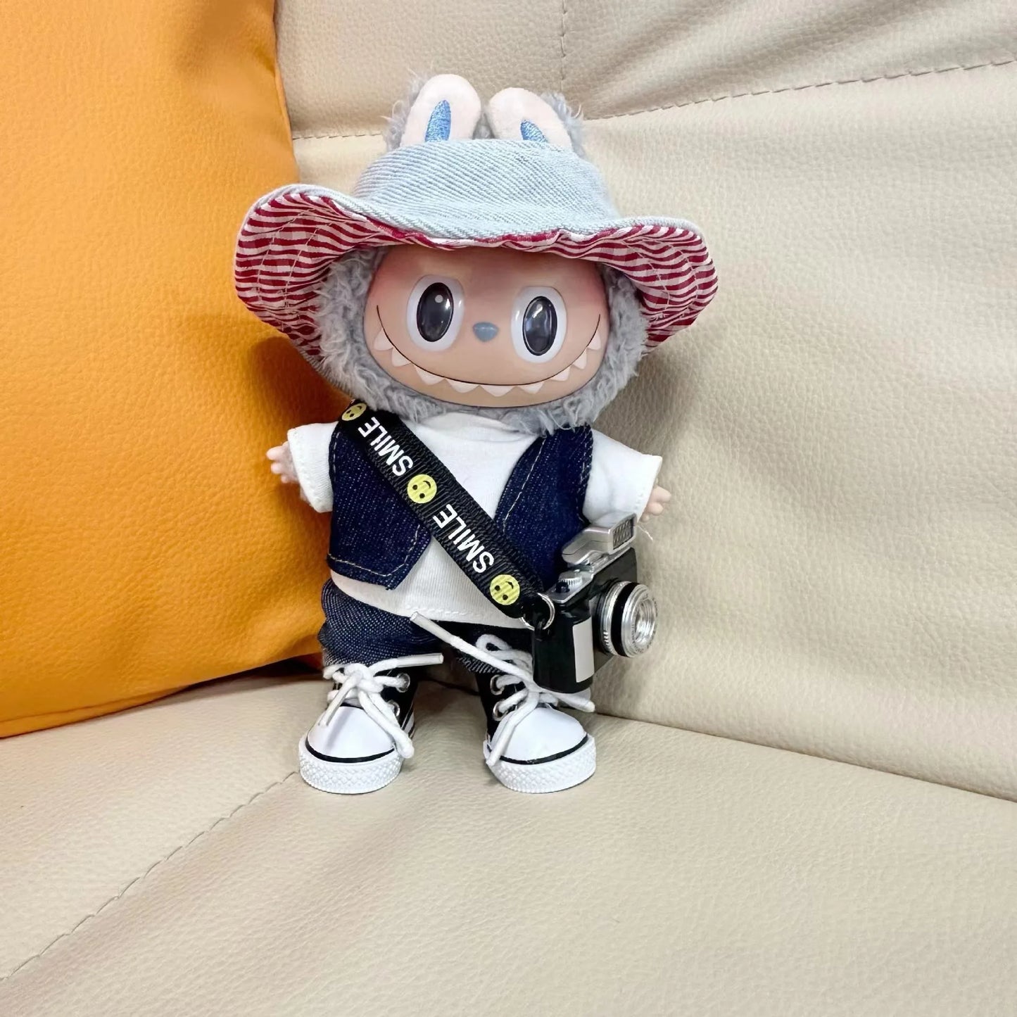 17cm Labubu Idol Dolls Clothes Skateboard T-shirt Denim Suit Accessories Korea Kpop Exo Clothing Hoodie Plush Doll'S Clothes