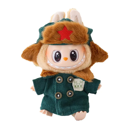 17cm Labubu I II Doll Clothing Doll Clothing Couple Clothing Military Coat Pink Rabbit Ear Skirt Shoe Hat Set Sitting Party Plus