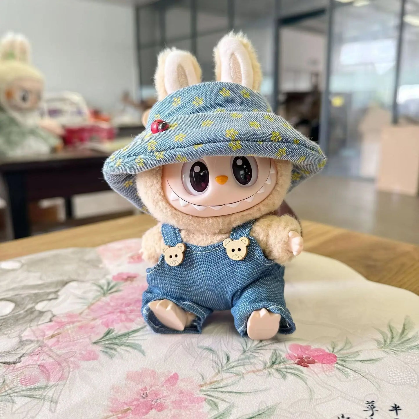 15cm/17cm Labubu I II Doll Clothing Cute And Simple Denim Doll Clothing Set with Hat Accessories Plush Doll Set