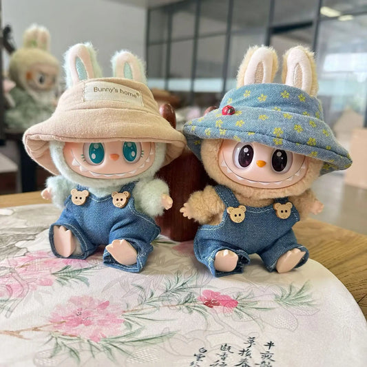 15cm/17cm Labubu I II Doll Clothing Cute And Simple Denim Doll Clothing Set with Hat Accessories Plush Doll Set